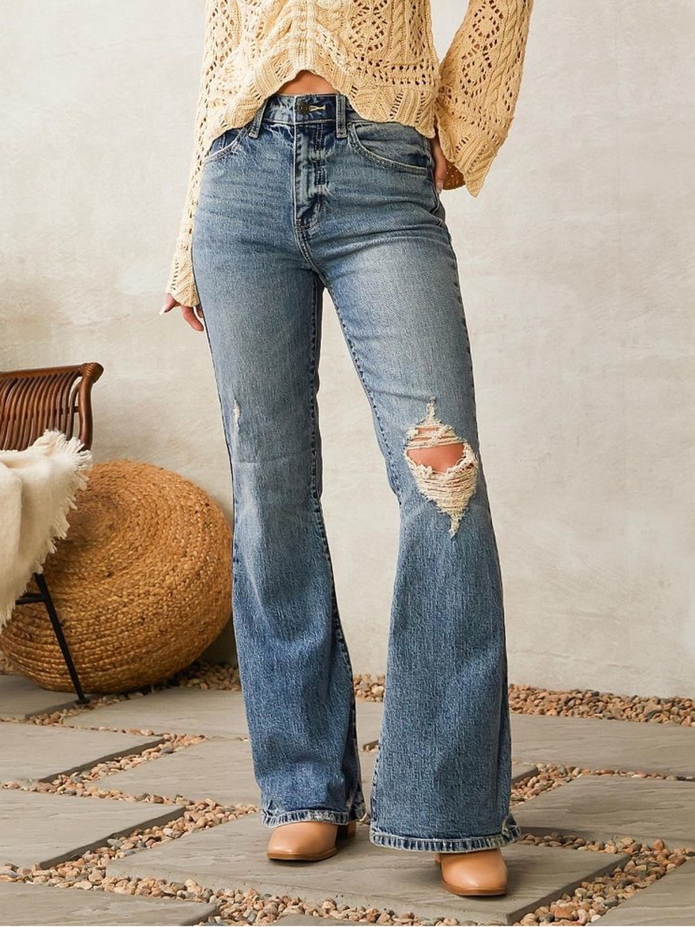 Willow & Root The Vintage Flared Out Distressed Denim Fall Cowgirl Western